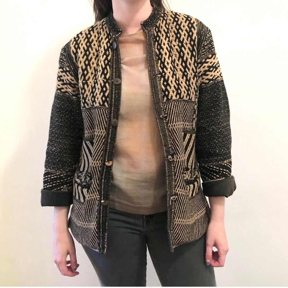 Vintage Patterned/ Black Reversible Jacket - image 1